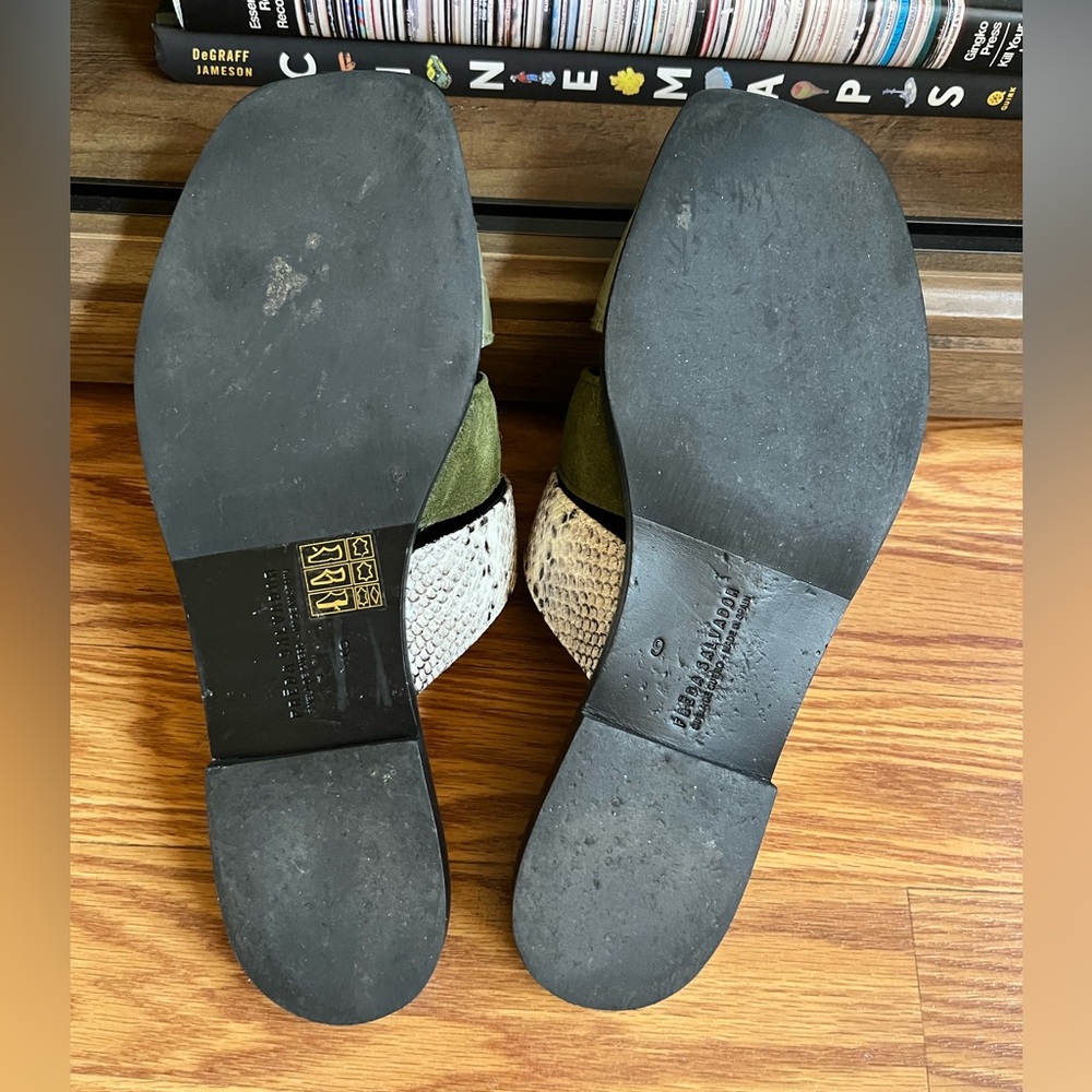 Freda Salvador Olive Green Multi-Texture Slide Sandals - Picture 5 of 8